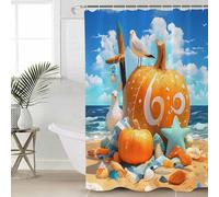 Autumn Pumpkin Shower Curtain Summer Beach Starfish Seagull Waterproof Shower Curtain with Hooks Seasonal Thanksgiving Fall Shower Curtains for Bathroom, Hotel, Stalls, Bathtubs, 72x72 Inch