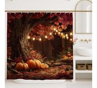 Autumn Pumpkin Shower Curtain, Warm Orange Fall Leaves Bathroom Decor, Halloween Seasonal Rustic Fabric Shower Curtain with Hooks 72x84 Inch