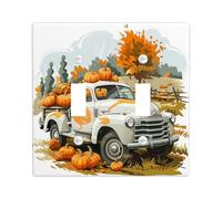 Autumn Pumpkin Truck Light Switch Cover Plates/Outlet Covers, Harvest Fall Season Decor for Wall Accents, Thermoplastic Device Mount Wall Plates, Standard Size Double Toggle