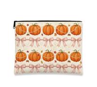 Autumn Pumpkins Bow Harvest Makeup Bag 7x9 Inch | Peach bows, Cosmetic Bag, pearl string pattern, fall foliage, cozy harvest theme, versatile travel organizer
