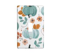 Autumn Pumpkins Light Switch Cover Plates/Outlet Covers, Teal and Orange Harvest Floral for Wall Accents, Thermoplastic Wall Plates, Standard Size Single Toggle