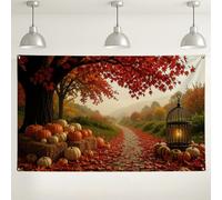 Autumn Pumpkins Pathway Backdrop, Rustic Fall Decor Background, Orange and Red Harvest Photography Backdrop for Thanksgiving Party Events 71x43 Inch