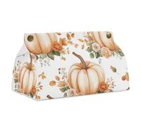 Autumn Pumpkins Soft Pastel Flowers Tissue Box Cover Rectangle Modern PU Leather Napkin Holders for Bathroom Kitchen Office Bedroom