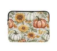 Autumn Pumpkins Sunflowers Green Laptop Sleeve, Water Resistant Shockproof Neoprene Case for Work and Travel, Large