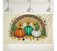 Autumn Pumpkins Wall Backdrop, Rustic Floral Cactus Decorations, Fall Harvest Indoor/Outdoor Photography Background for Thanksgiving Party Supplies 71x43 Inch