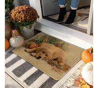 Autumn Puppy Doormat, Golden Lab Design for Indoor & Outdoor Entryway Seasonal Decor, Non-Slip Rubber Dust Absorbent Door Mats, Easy Clean 29x17 Inch