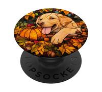 Autumn Puppy Pumpkin Round Art PopSockets Adhesive PopGrip