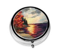 Autumn Quilt Reflection Unique Customized Pill Organizer - 7 Day AM PM Travel Pill Box with Full Print Design - Iron Plating Mini Medicine Organizer