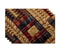 Autumn Quilted Plaid Placemats, Rustic Country Table Mats for Dining Room, Non-Slip Washable Indoor Outdoor Party Decorative Placemat Set of 4