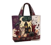 Autumn Quilted Tote Bag for Women, Large Cute Ghost and Floral Pattern Tote Bag with Zip, Pumpkin Shopping Bag, Womens Work Tote with Pockets, Teacher Tote Bag for Fall Halloween