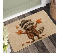 Autumn Raccoon Doormat, Comfortable for Entryway Home Seasonal Decoration, Non Slip Waterproof Dust Absorbing Easy to Clean 29"x17"