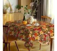 Autumn Rectangular Tablecloth Wipe Clean, Wipeable Waterproof Maple Leaves Polyester Tablecloths, Table Cloth Wrinkle Resistant Table Cover for Home Dinner Party Picnic Outdoor 140x180cm