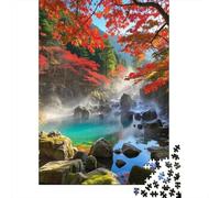 Autumn Red Leaves Stream 1000 Pc Tear-Resistant Paper DIY Jigsaw Fall Scenery Puzzle for Stress-Relief Seekers Mindfulness Puzzle Party 52x38cm/1000pcs