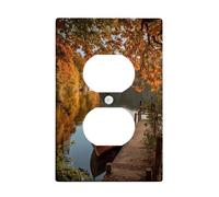 Autumn Reflection Light Switch Cover Plate/Outlet Covers, Orange Fall Leaves by the Water, Rustic Thermoplastic Wall Plates, Standard Size Single Duplex Outlet
