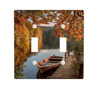 Autumn Reflection Light Switch Cover Plate/Outlet Covers, Orange Fall Leaves by the Water, Rustic Thermoplastic Wall Plates, Standard Size Double Toggle