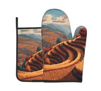 Autumn Rice Fields Print Oven Mitts And Pot Holders Sets 7"X11" Kitchen Essentials 2-Piece Set Bbq, Baking