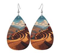 Autumn Rice Fields Printed Drop-Shaped Silver Plated Earrings Are Fashionable And Lightweight. Suitable For Various Occasions And Daily Wear