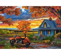 CASTORLAND 500 Piece Jigsaw Puzzles, Autumn Ride, Motorcycle and a Sky Ablaze with Sunset Colors, Classic America, Adult Puzzle, Castorland B-54077