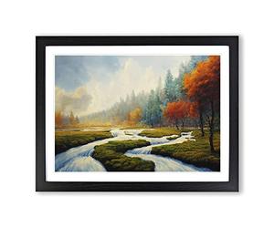 Autumn River Forest Framed Print | A2 Black Framed Wall Art | Ready to Hang | Modern Landscape Picture | Living Room Bedroom Lounge Office