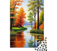 Autumn River Landscape 1000 Piece Matte Cardboard Autumn Lake Forest View Puzzle for Adults Scratch-resistant Brain Training 52x38cm/1000pcs
