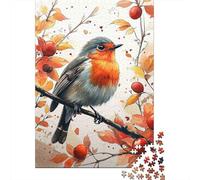 Autumn Robin Bird 1000 Piece S Sturdy Cardboard Classic Jigsaw Puzzle for Adults Kids Impossible Hard Difficult Challenging Decompression Wall Decor 52x38cm/1000pcs
