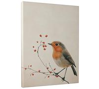 Autumn Robin Bird Canvas Wall Art, Soft Gray and Warm Orange Nature Print, Rustic Fall Home Decor For Living Room, Bedroom, Office, Wrapped Canvas 16x20 Inch