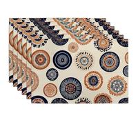 Autumn Rustic Circle Patterns Placemats, Orange and Navy Blue Decorative Place mats for Dining Table, Non-Slip Washable Indoor Outdoor Home Gatherings Set of 6
