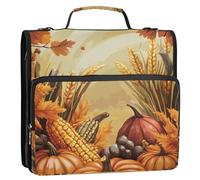 Autumn Rustic Thanksgiving Day Harvest Festival 1.5-Inch 3-Rings School Zipper Binder with Handle Easy to Carry Portable Home Travel Safe Storage Bag for Middle School