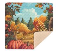 Autumn Rustic Thanksgiving Day Harvest Festival Cute Foldable Baby Activity Play Mat for Floor Non-Toxic Tummy Time Activity Mat for Baby Toddler Infant, 50'' x 50''