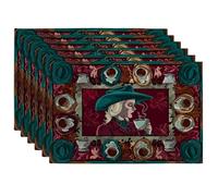 Autumn Rustic Woman Placemats, Burgundy Country Vintage Place mats for Dining Table, Non-Slip Washable Indoor Outdoor Party Decorative Placemat Set of 6
