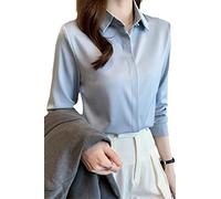 Autumn Satin Women's Shirts Silk Button Solid Elegant Ladies Long Sleeve Blouse Basic Women Shirts Blouses Light Blue XL