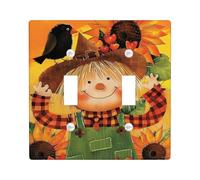 Autumn Scarecrow Light Switch Cover Plate, Festive Season Harvest Single Toggle Wall Plate, Farmhouse Style Fall Wall Decor,Standard Size Uv Light Resistant Plate Cover Double Toggle