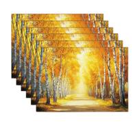 Autumn Scenery Placemats Birch Forest Non-Slip Insulation Placemats Set of 2, 30 x 45cm Washable Table Mats for Party Kitchen Dining Decoration, Golden Yellow