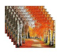 Autumn Scenery Placemats City Park Non-Slip Insulation Placemats Set of 8, 30 x 45cm Washable Table Mats for Party Kitchen Dining Decoration, Reddish Brown
