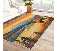 Autumn Scenery Rugs Living Room, Extra Large Rug, Low Pile Rug Non Slip, Machine Washable, Area Rugs for Living Room, Deer Mountain Lake Tree Home Decor Floor Carpets, 200x300 cm