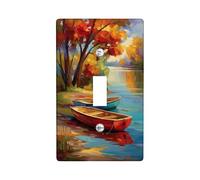 Autumn Scenic Light Switch Cover Plates/Outlet Covers, Vibrant Red and Blue Boats by the Calm Lake, Thermoplastic Wall Plates, Standard Size Single Toggle