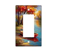 Autumn Scenic Light Switch Cover Plates/Outlet Covers, Vibrant Red and Blue Boats by the Calm Lake, Thermoplastic Wall Plates, Standard Size Single Rocker