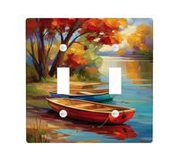 Autumn Scenic Light Switch Cover Plates/Outlet Covers, Vibrant Red and Blue Boats by the Calm Lake, Thermoplastic Wall Plates, Standard Size Double Toggle