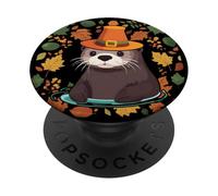 Autumn Sea Otter Thanksgiving Pilgrim Costume Fall Leaves PopSockets Adhesive PopGrip