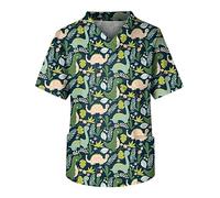 Autumn Seaside Thin Tops Gents Dinosaur Short Sleeve Blouses Multi-Pocket Nice V-Neck Oversize Cosy Fit Tees Men