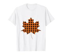 Autumn Season Maple Leaf Orange Buffalo Plaid Value Graphic T-Shirt, Men, White, S