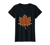 Autumn Season Maple Leaf Orange Buffalo Plaid Value Graphic T-Shirt, Women, Black, L