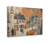 Autumn Season Printable Wall Art Poster Cute Halloween Village Artwork Fun October Home Decor Festive Halloween Pumpkin Painting 16x24inch(40x60cm) Frame