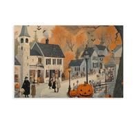 Autumn Season Printable Wall Art Poster Cute Halloween Village Artwork Fun October Home Decor Festive Halloween Pumpkin Painting 12x18inch(30x45cm) Unframe