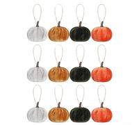 Autumn Seasonal Pumpkin Ornaments 12 Piece Set in Velvet with Foam Core and Hemp Rope for Hanging Decoration in Homes and Offices (B)