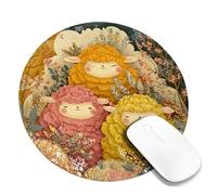 Autumn Sheep Floral Mouse Pad, Warm Orange Peach Yellow Cute Characters Mouse Mat, Rubber Non-Slip Washable Desk Pad for Home and Office Computer, Laptop Round 8x8 Inch
