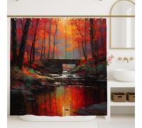 Autumn Shower Curtain, Vibrant Red Orange Leaf Forest Bathroom Decor, Fall Seasonal Nature Theme Waterproof Fabric Shower Curtain with Hooks 62x72 Inch