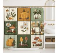 Autumn Shower Curtain, Vintage Pumpkin Floral Bathroom Decor Set, Fall Harvest Modern Rustic Waterproof Fabric Shower Curtain with Hooks 72x72 Inch