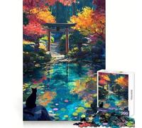 Autumn Shrine Japanese Black Cat Jigsaw Puzzle 1000 Piece Enhance Recall Stress Free Fun Precision Cut Warm Xmas Gift (38X26CM)