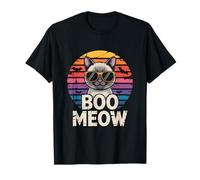Autumn Siamese Cat Halloween Boo Meow Retro T-Shirt